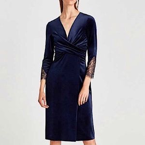 ZARA Crushed Velvet, Blue, Wrap Dress